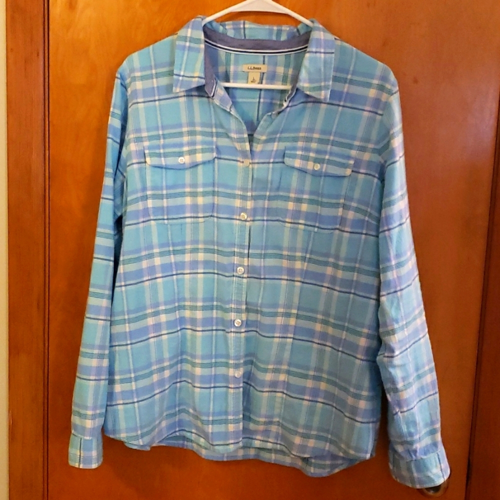 LL Bean Womens Flannel Plaid Shirt 100% Cotton